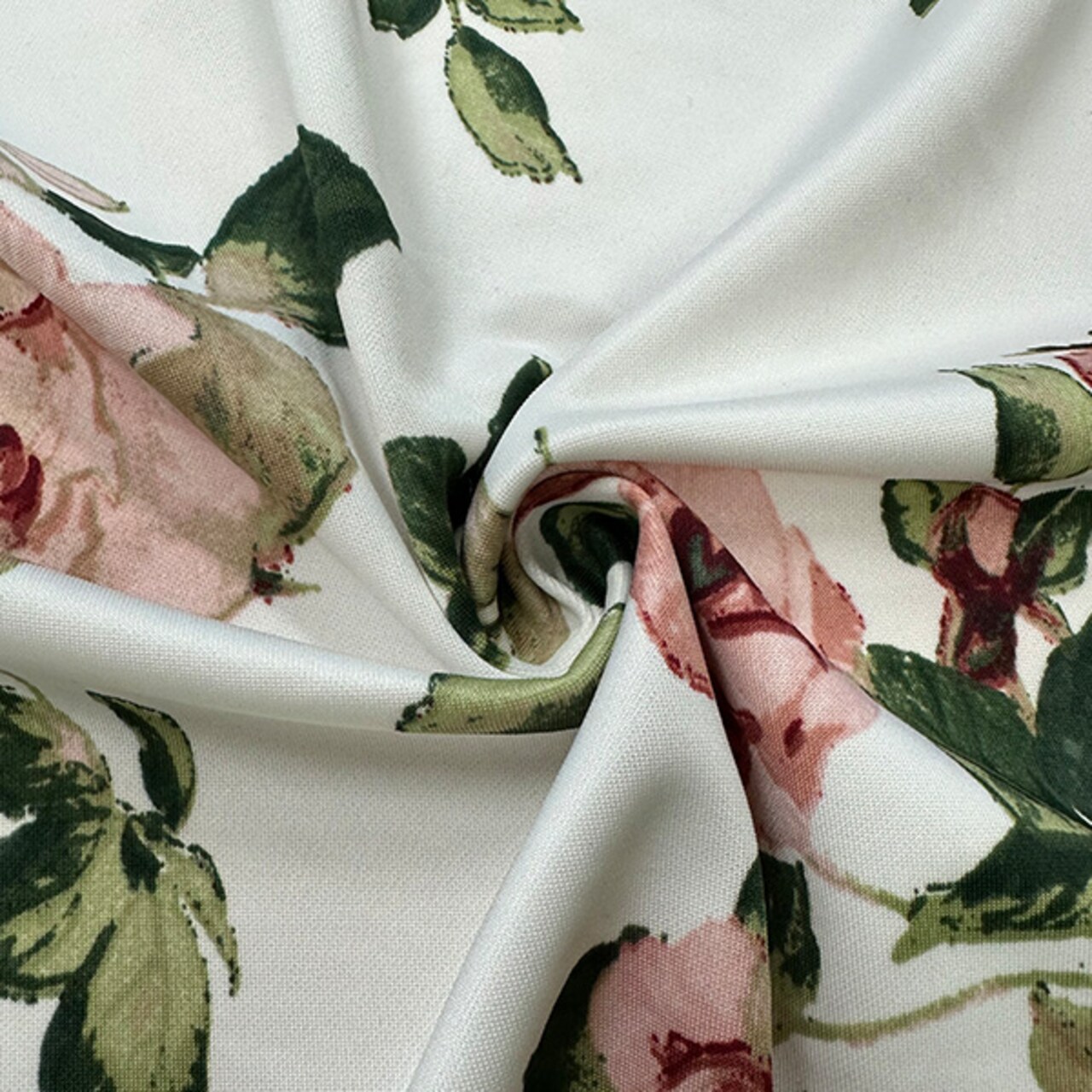 Ivory and Pink Multi Floral Print Scuba Knit Fabric By the Yard